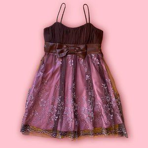 City Triangles Brown and Pink Floral Beaded Party Dress
